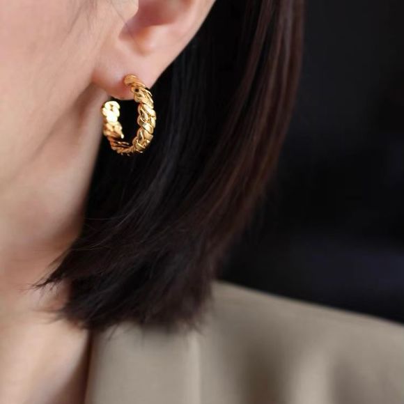 18K Thick Gold Plated Delicate Weaved Rope Earrings - Picture 8 of 10